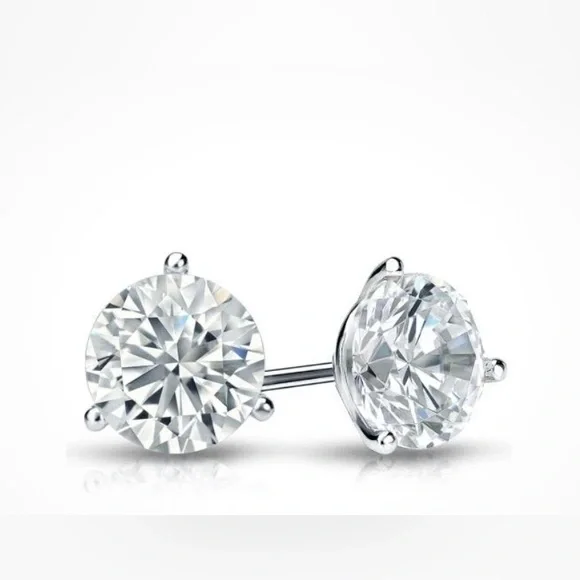 Martini Set solitaire Stud Earrings 1.48 ct natural diamond 14k white gold. - Picture 1 of 8